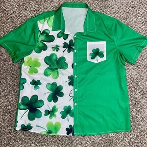 Green Shamrock Men's Size XXL Button Up TShirt